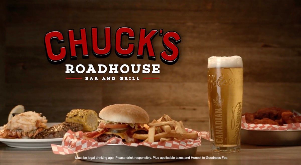 Still frame from Chuck’s Roadhouse commercial, colour-graded by Kevin Luttman